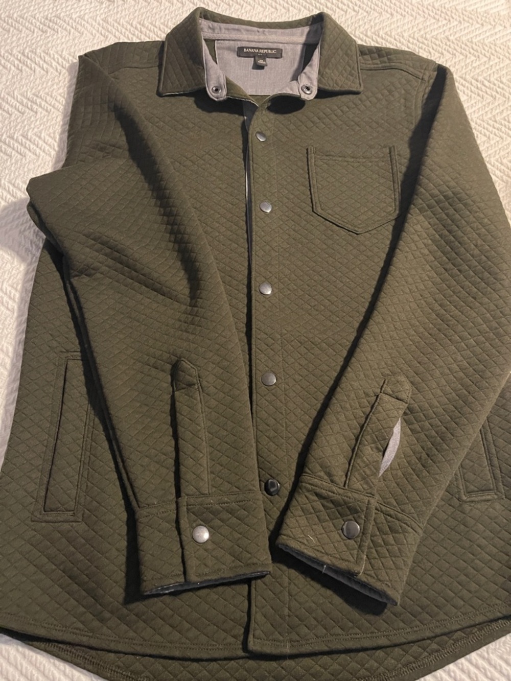 Banana Republic Olive Quilted Snap-Front Shirt Jacket